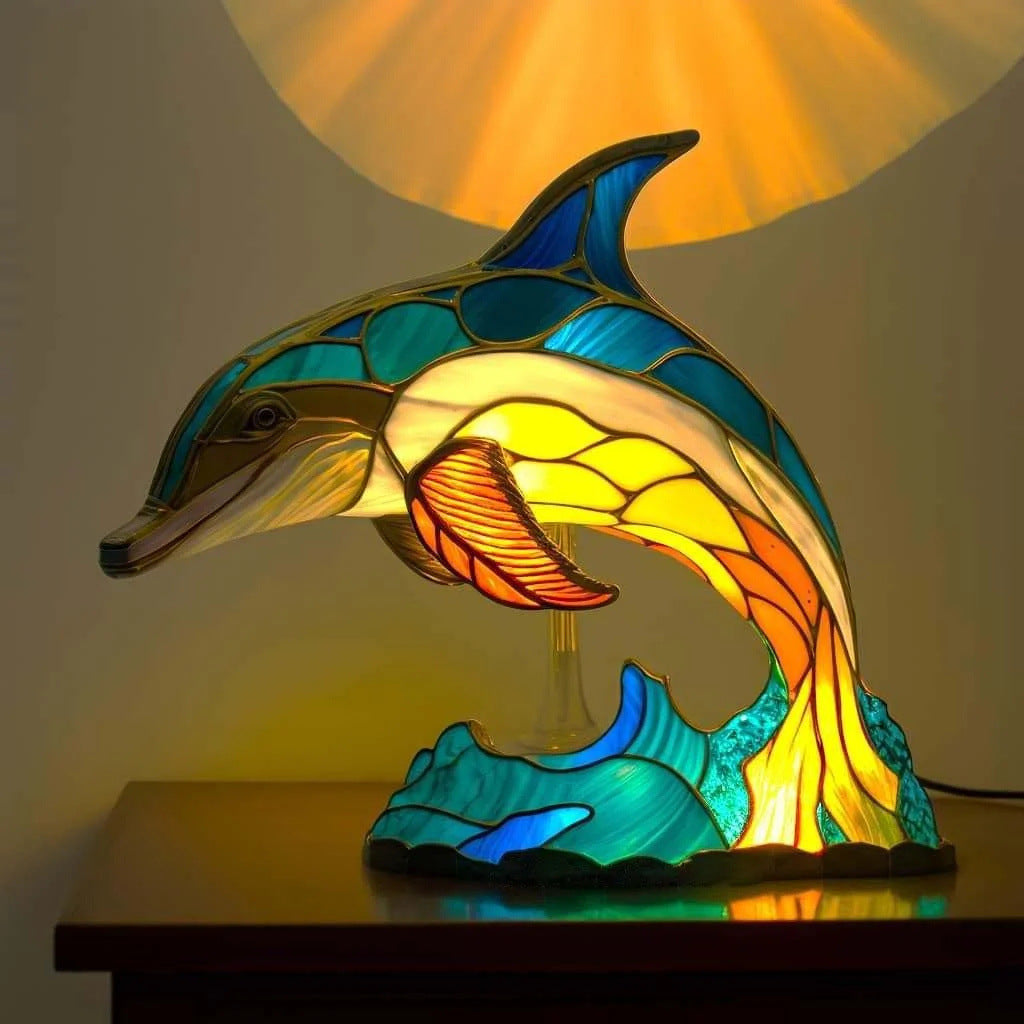 Marin – Magisk delfinlampe laget av fargerikt glass